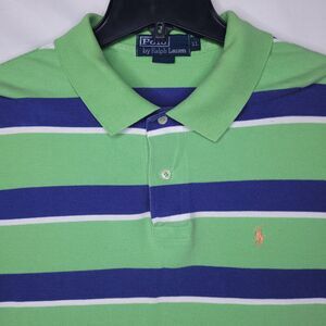 Ralph Lauren Polo Shirt Mens XL Striped Green, Navy Pony Cotton Vintage